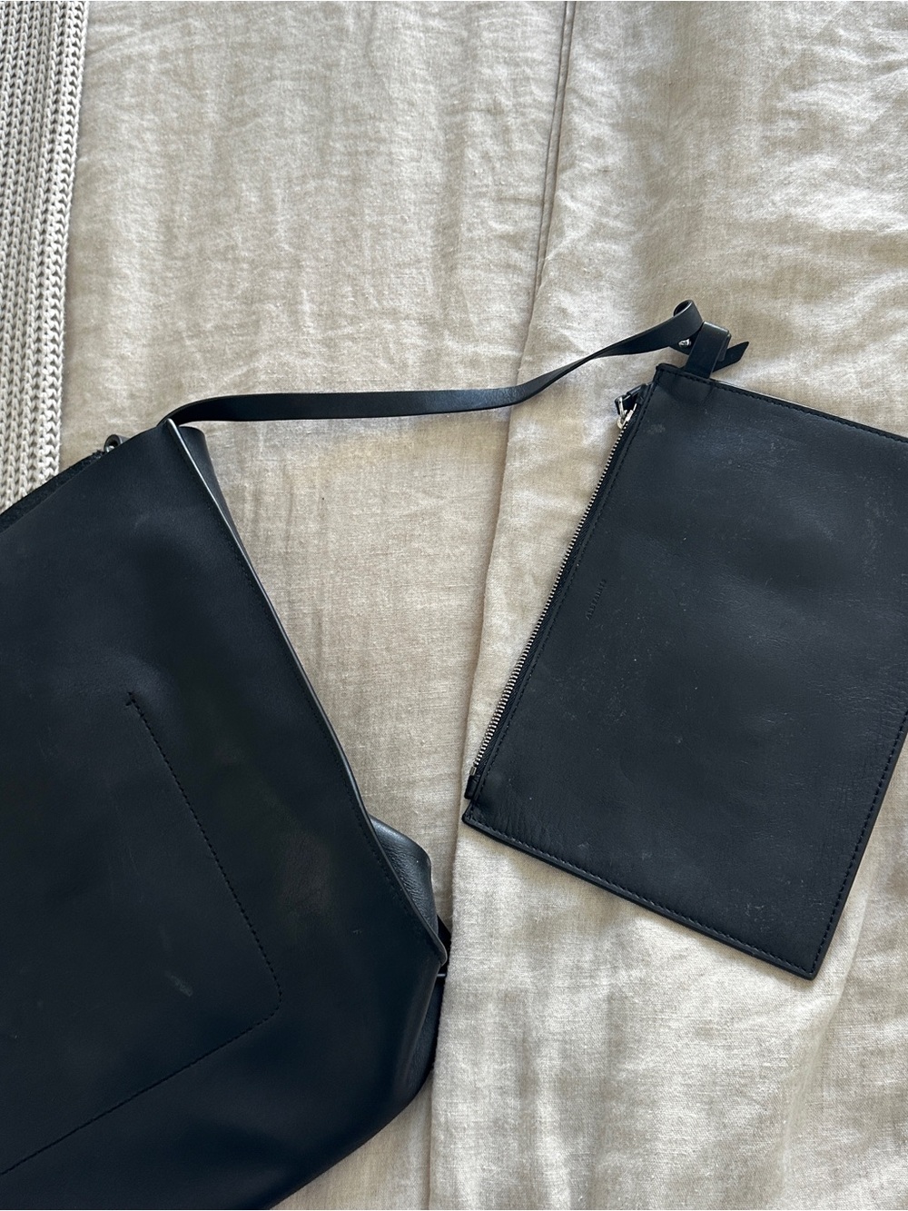 All Saints Black Leather Shoulder Tote - Picture 12 of 13